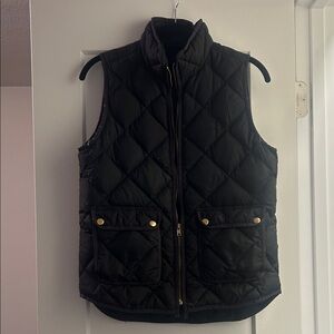 J. Crew Dark Quilted Vest with Gold Accents